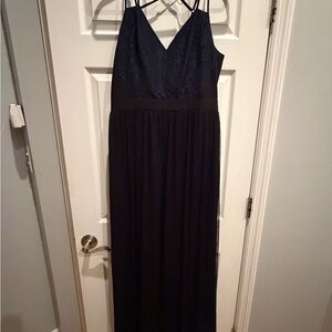 BCBG Navy and Black Lace Bodice Maxi Dress